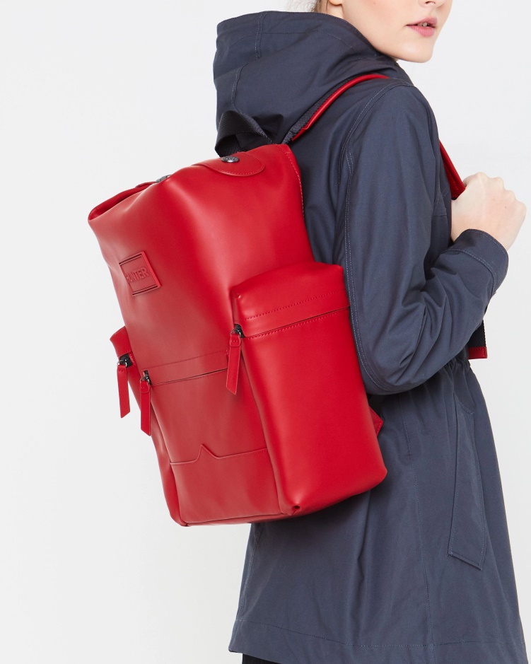 Hunter Top Clip Rugzak - Met Rubber Bekleed Leer Militair Rood
