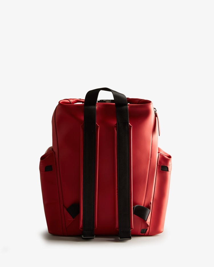Hunter Top Clip Rugzak - Met Rubber Bekleed Leer Militair Rood