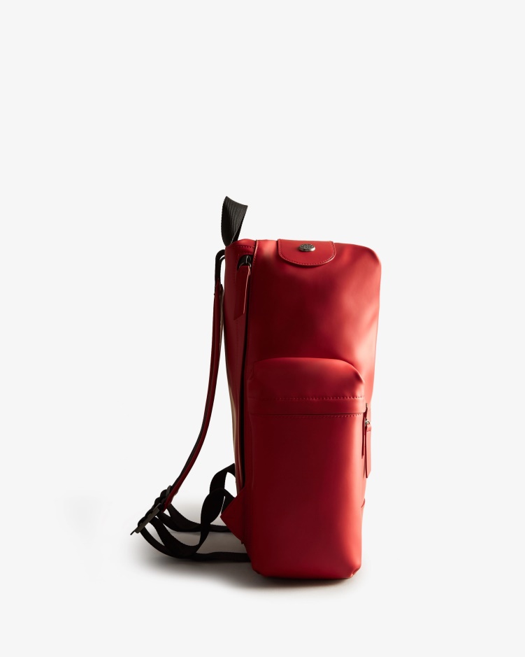 Hunter Top Clip Rugzak - Met Rubber Bekleed Leer Militair Rood