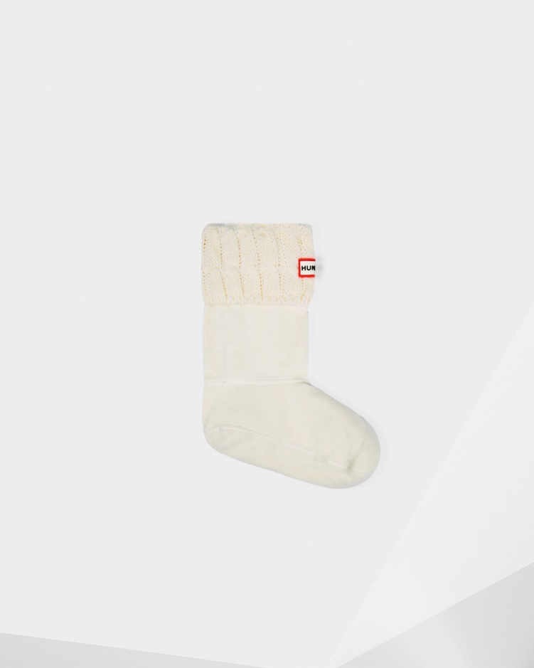 Hunter Kabel Gebreide Manchet Korte Laars Sokken Hunter Wit