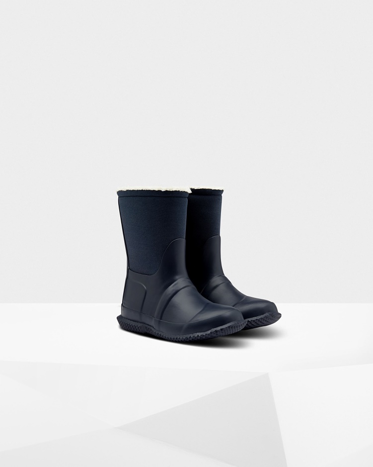 Hunter Big Kids (5-10 Jaar) Geïsoleerde Roll-top Vegan Lamswollen Laarzen Hunter Marine