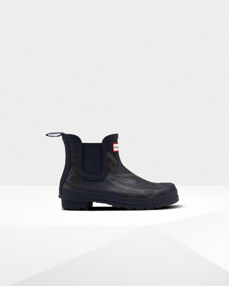 Hunter Chelsea Boots Met Vlindercamouflageprint Voor Dames Weide Marineblauw Met Camouflageprint Met Vlinder
