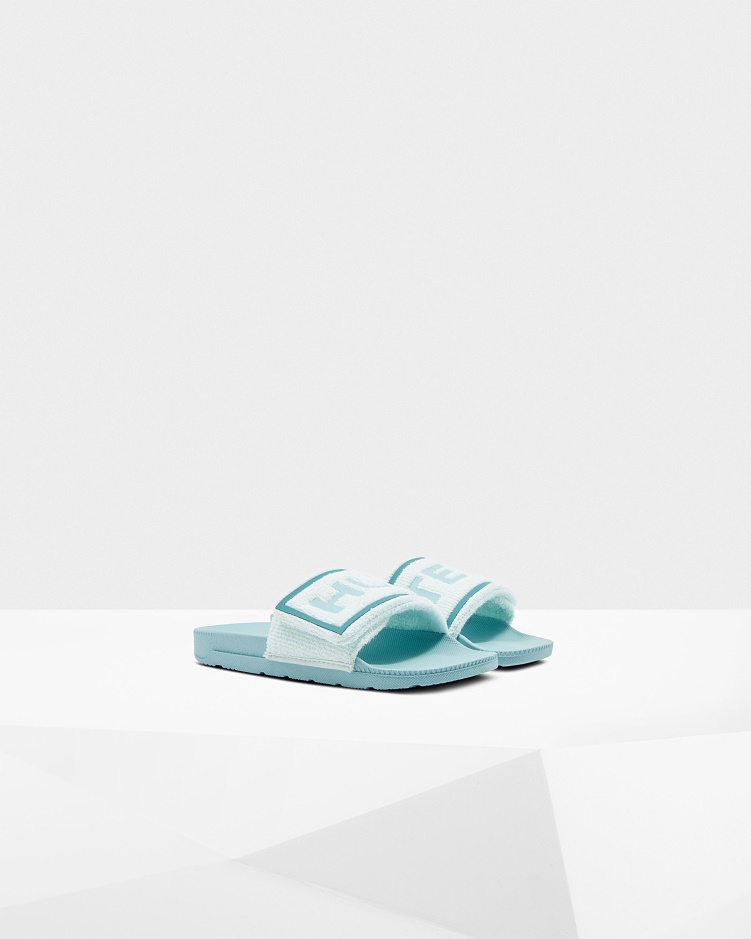 Hunter Badstof Badstof Logo Verstelbare Slippers Voor Dames Spearmint-eucalyptusblauw