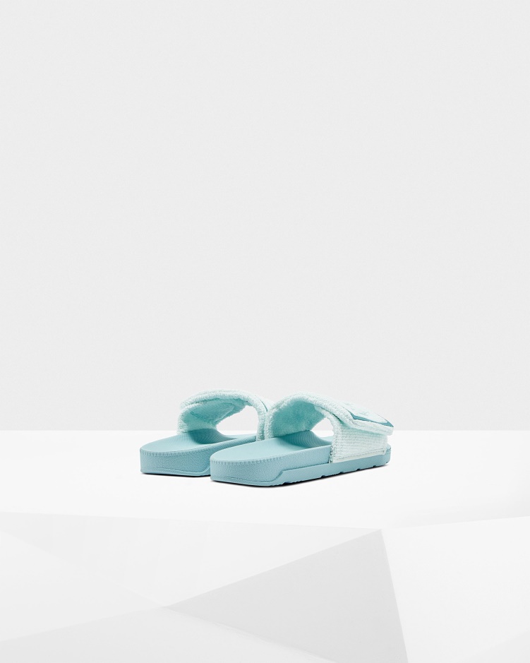 Hunter Badstof Badstof Logo Verstelbare Slippers Voor Dames Spearmint-eucalyptusblauw