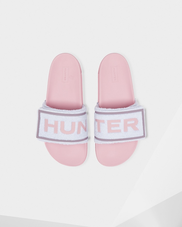 Hunter Damesbadstof Badstof Logo Verstelbare Slippers Arctic Iris Blauw Vingerhoedskruid Roze
