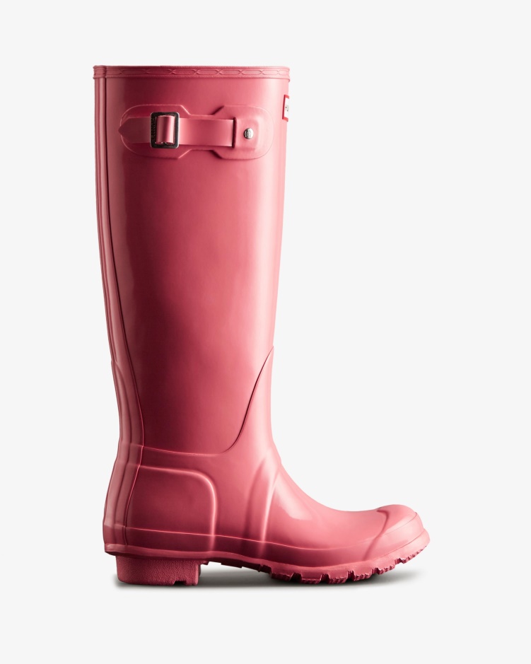 Hunter Originele Hoogglans Regenlaarzen Voor Dames Roze Rilling