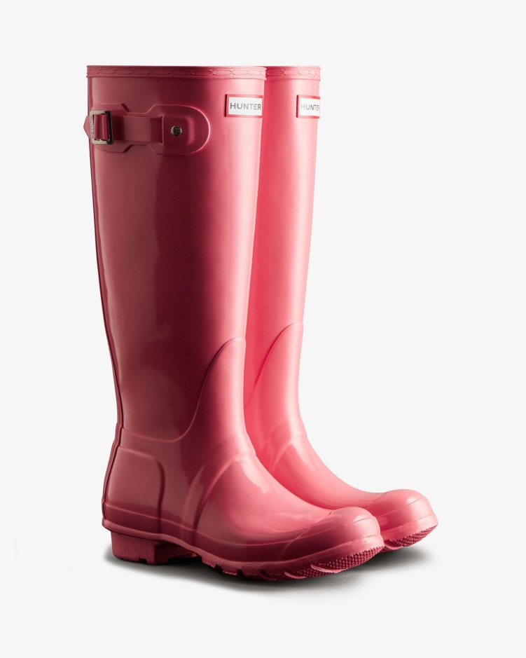 Hunter Originele Hoogglans Regenlaarzen Voor Dames Roze Rilling