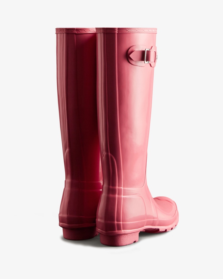 Hunter Originele Hoogglans Regenlaarzen Voor Dames Roze Rilling