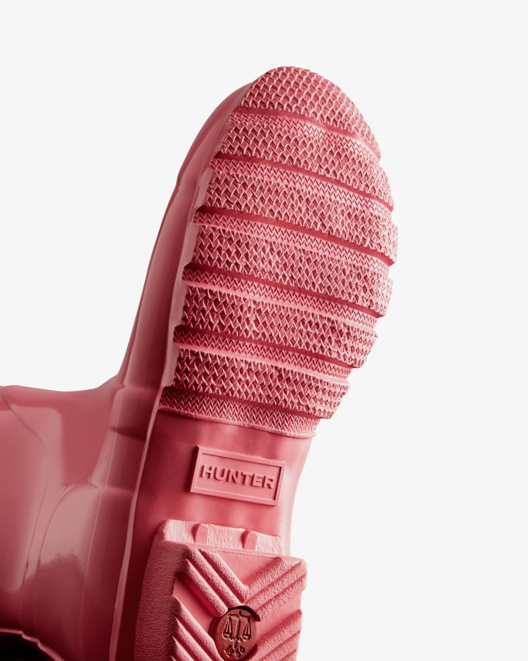 Hunter Originele Korte Glanzende Regenlaarzen Voor Dames Roze Rilling