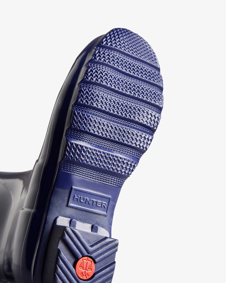 Hunter Verstelbare Glanzende Regenlaarzen Voor Dames Met Korte Achterkant Balder Blue