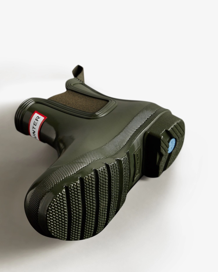 Hunter Originele Glanzende Chelsea Laarzen Voor Dames Donker Olijfgroen