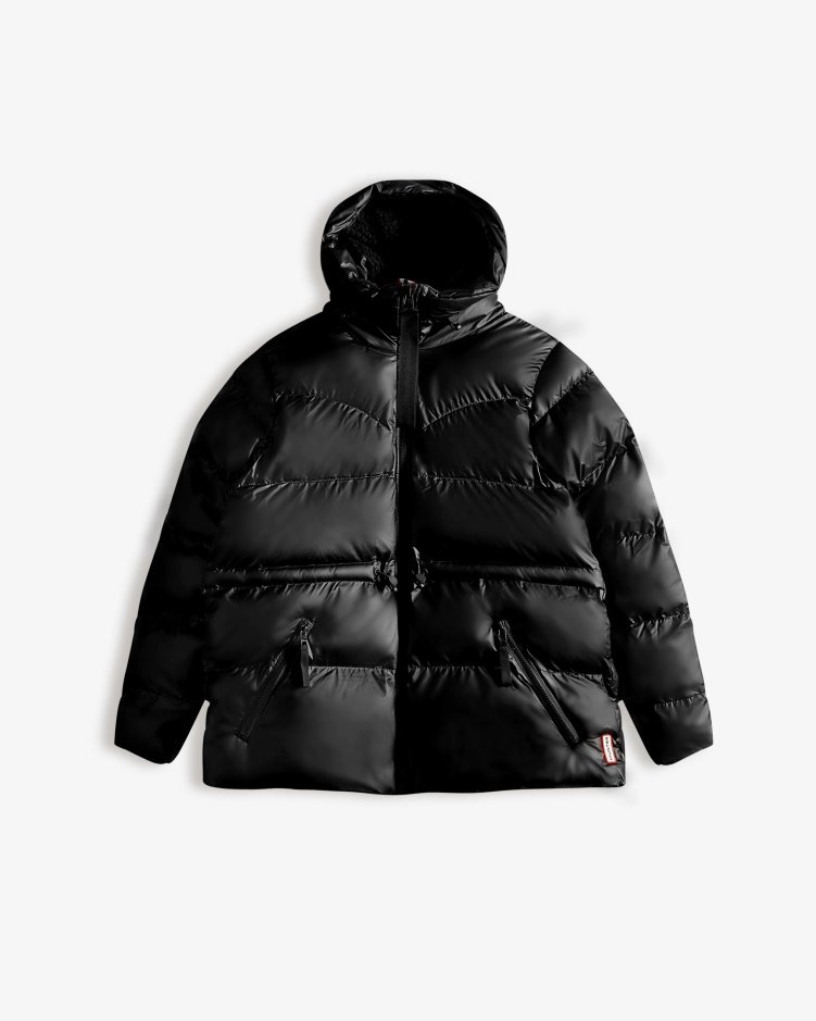 Hunter Geïsoleerde Rubberen A-lijn Pufferjack Voor Dames Zwart