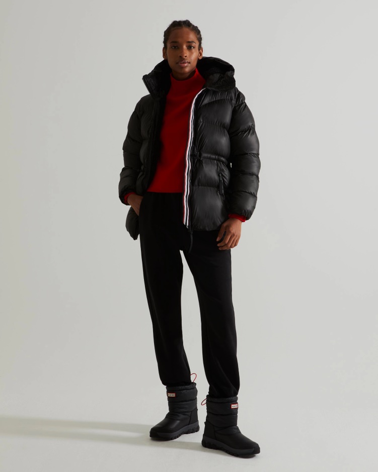 Hunter Geïsoleerde Rubberen A-lijn Pufferjack Voor Dames Zwart