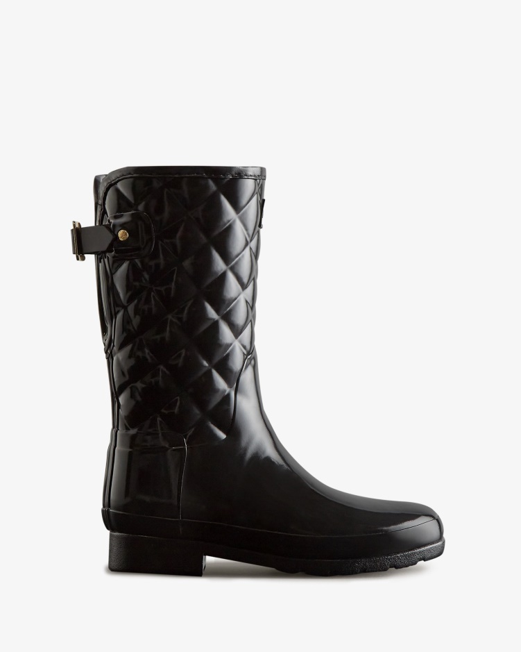 Hunter Verfijnde Slim Fit Verstelbare Gewatteerde Korte Regenlaarzen Voor Dames Zwart
