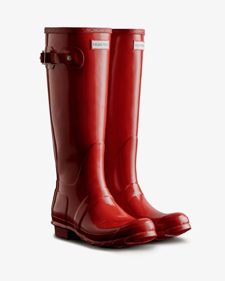 Hunter Originele Hoogglans Regenlaarzen Voor Dames, Militair Rood