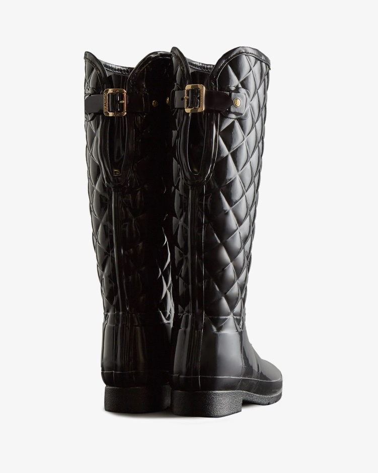 Hunter Verfijnde Slim Fit Verstelbare Gewatteerde Lange Regenlaarzen Voor Dames Zwart