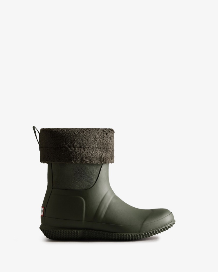 Hunter Geïsoleerde Roll-top Vegan Shearling Laarzen Voor Dames Donker Olijfgroen