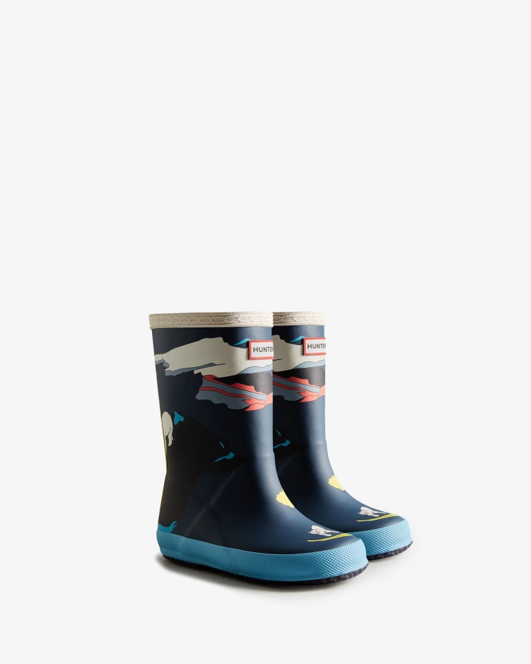Hunter Kids First (18 Maanden-8 Jaar) Iceberg Print Regenlaarzen Iceberg Kerhuelen Navy