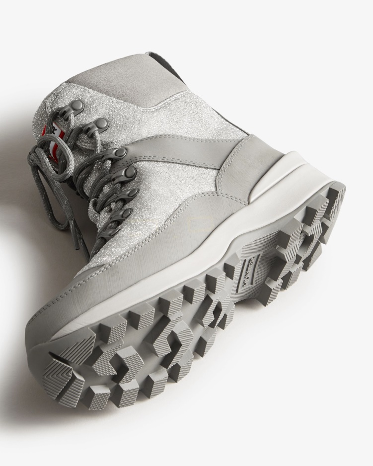 Hunter Geïsoleerde Glitter Commando-laarzen Voor Dames Zilver-toendra Grijs