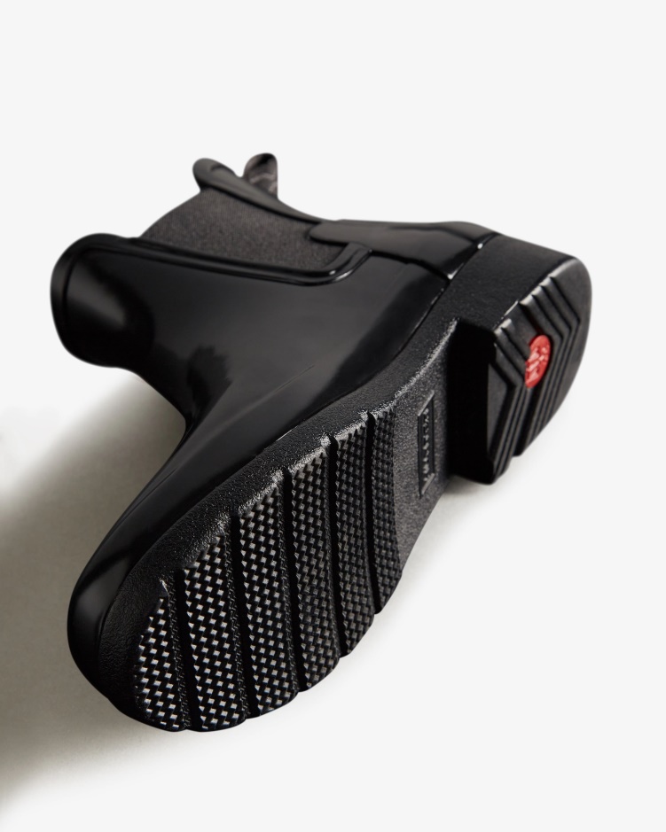 Hunter Verfijnde Glanzende Slim-fit Chelseaboot Voor Dames Zwart