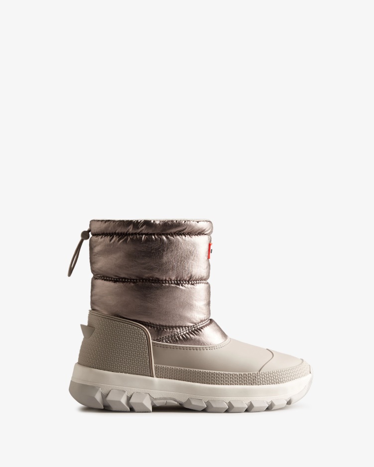 Hunter Geïsoleerde Metallic Korte Snowboots Voor Dames Donker Zilver-hagelgrijs