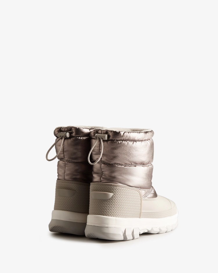 Hunter Geïsoleerde Metallic Korte Snowboots Voor Dames Donker Zilver-hagelgrijs