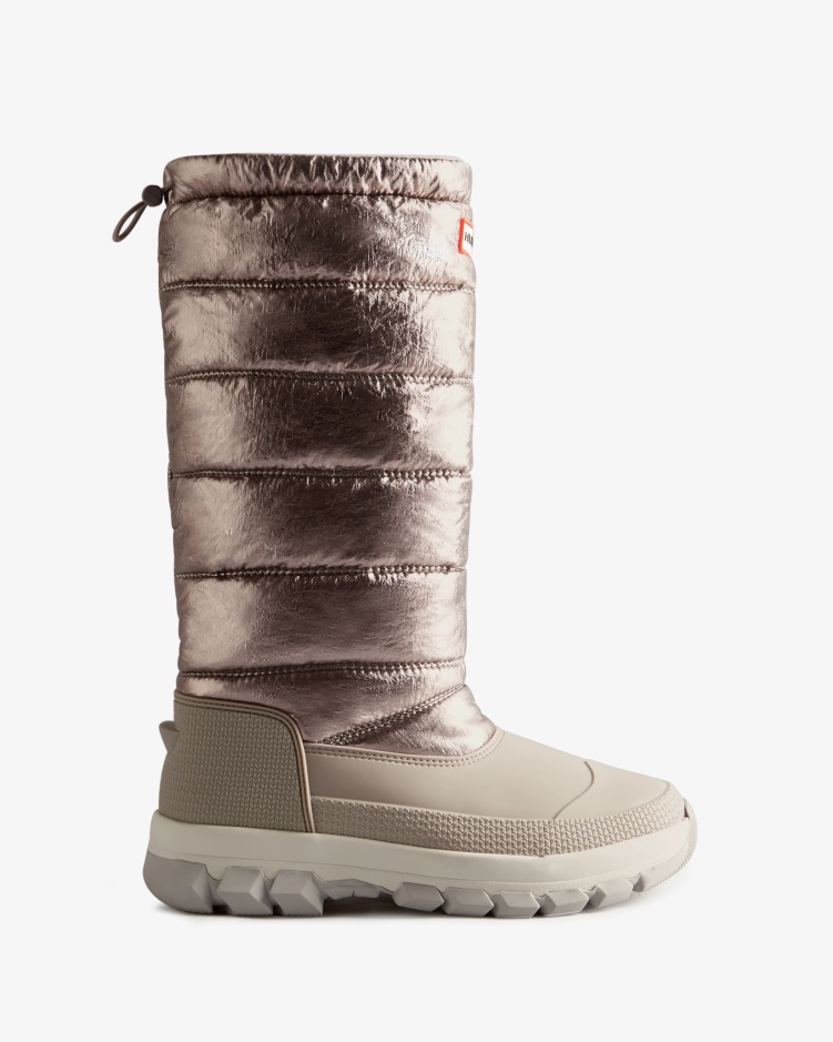 Hunter Geïsoleerde Metallic Lange Snowboots Voor Dames Donker Zilver-hagelgrijs