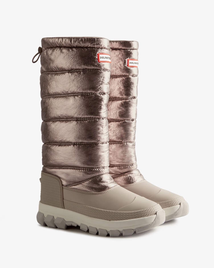 Hunter Geïsoleerde Metallic Lange Snowboots Voor Dames Donker Zilver-hagelgrijs