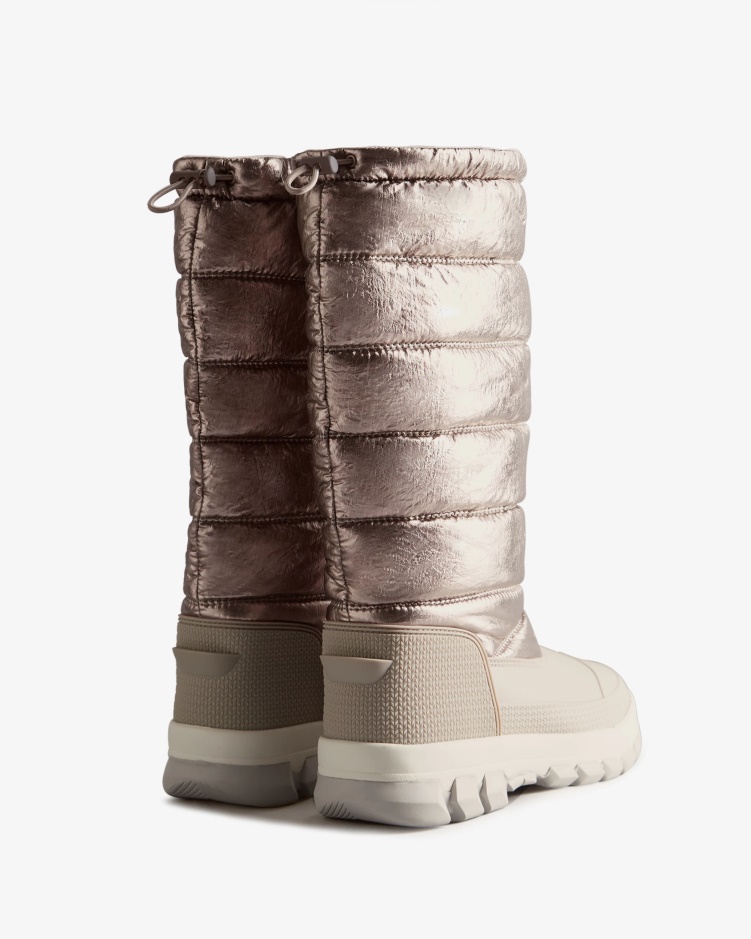 Hunter Geïsoleerde Metallic Lange Snowboots Voor Dames Donker Zilver-hagelgrijs