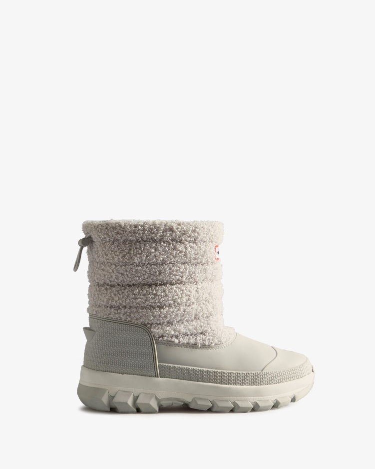 Hunter Geïsoleerde Korte Vegan Shearling Snowboots Voor Dames Frosted Grey