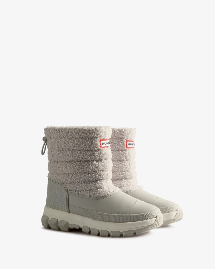 Hunter Geïsoleerde Korte Vegan Shearling Snowboots Voor Dames Frosted Grey