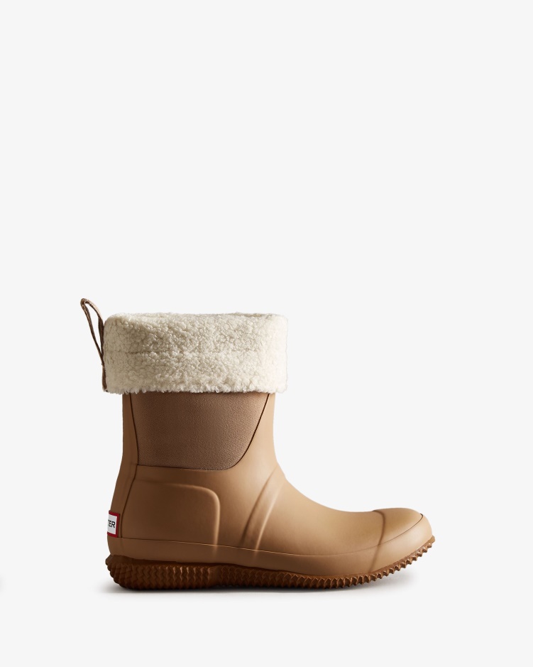 Hunter Geïsoleerde Roll-top Veganistische Shearling Laarzen Voor Dames Tawny Brown
