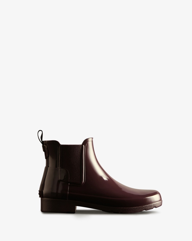Hunter Verfijnde Glanzende Slim-fit Chelsea Boots Voor Dames Cherry Brandy