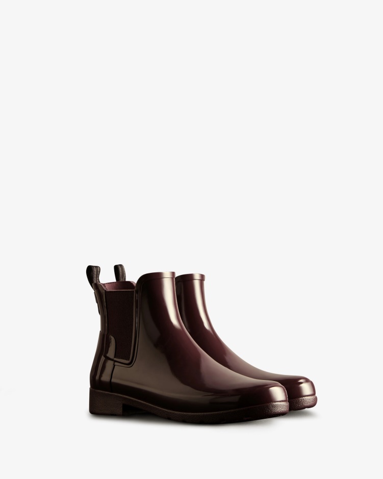 Hunter Verfijnde Glanzende Slim-fit Chelsea Boots Voor Dames Cherry Brandy