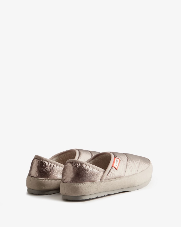 Hunter Metallic Puffer Pantoffel Voor Dames Zilver