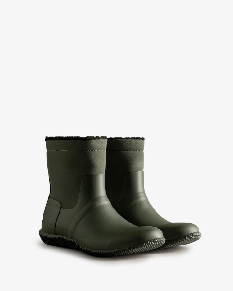 Hunter Heren Geïsoleerde Roll-top Vegan Shearling Boots Donker Olijfgroen
