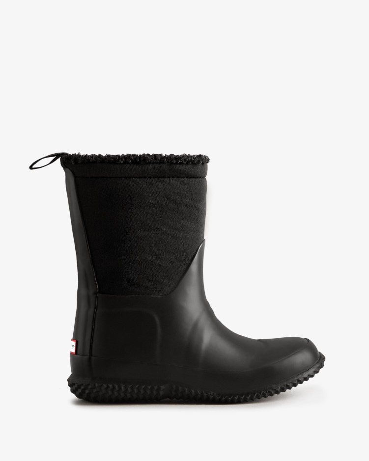 Hunter Big Kids (5-10 Jaar) Geïsoleerde Roltop Vegan Shearling Boots Zwart