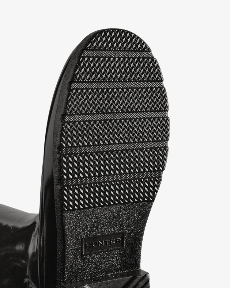 Hunter Verfijnde Slim Fit Lange Glanzende Regenlaarzen Voor Dames Zwart