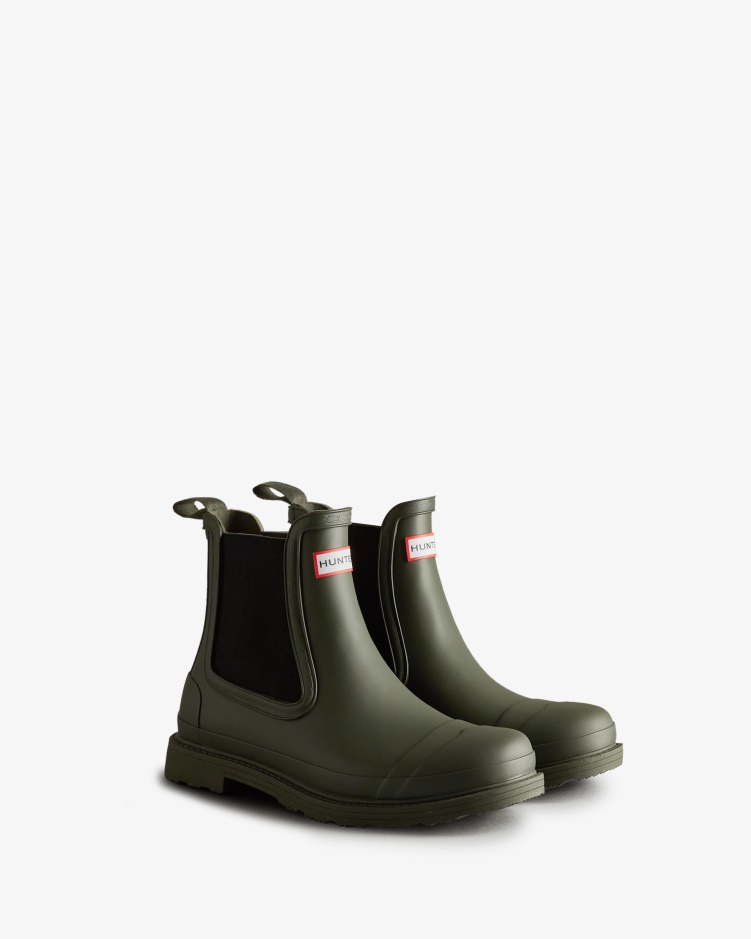 Hunter Commando Chelsea Boots Donker Olijfgroen
