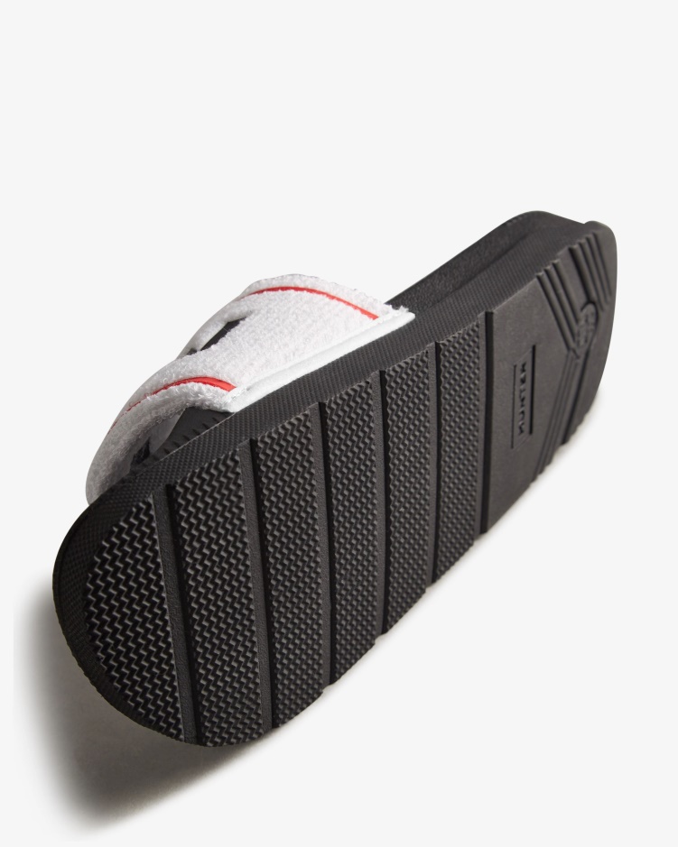 Hunter Herenbadstof Badstof Logo Verstelbare Slippers Wit-zwart