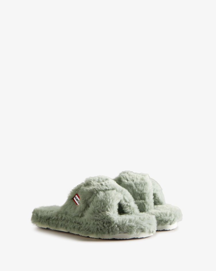 Hunter Dames Imitatiebont Flatform Crossover Slide Sweet Gale Green