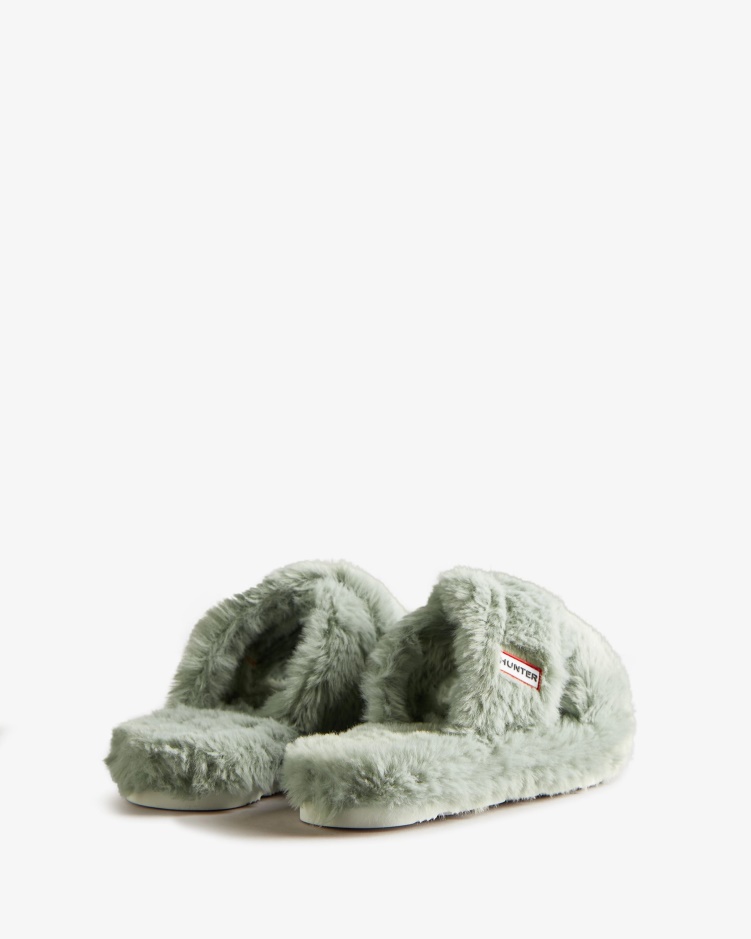 Hunter Dames Imitatiebont Flatform Crossover Slide Sweet Gale Green