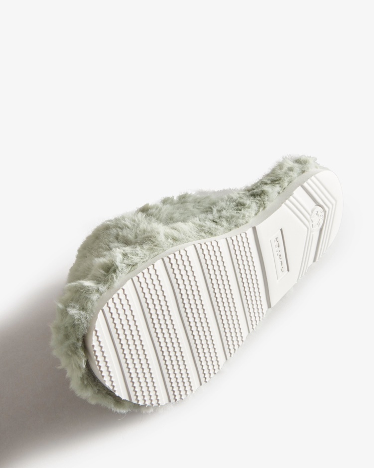 Hunter Dames Imitatiebont Flatform Crossover Slide Sweet Gale Green