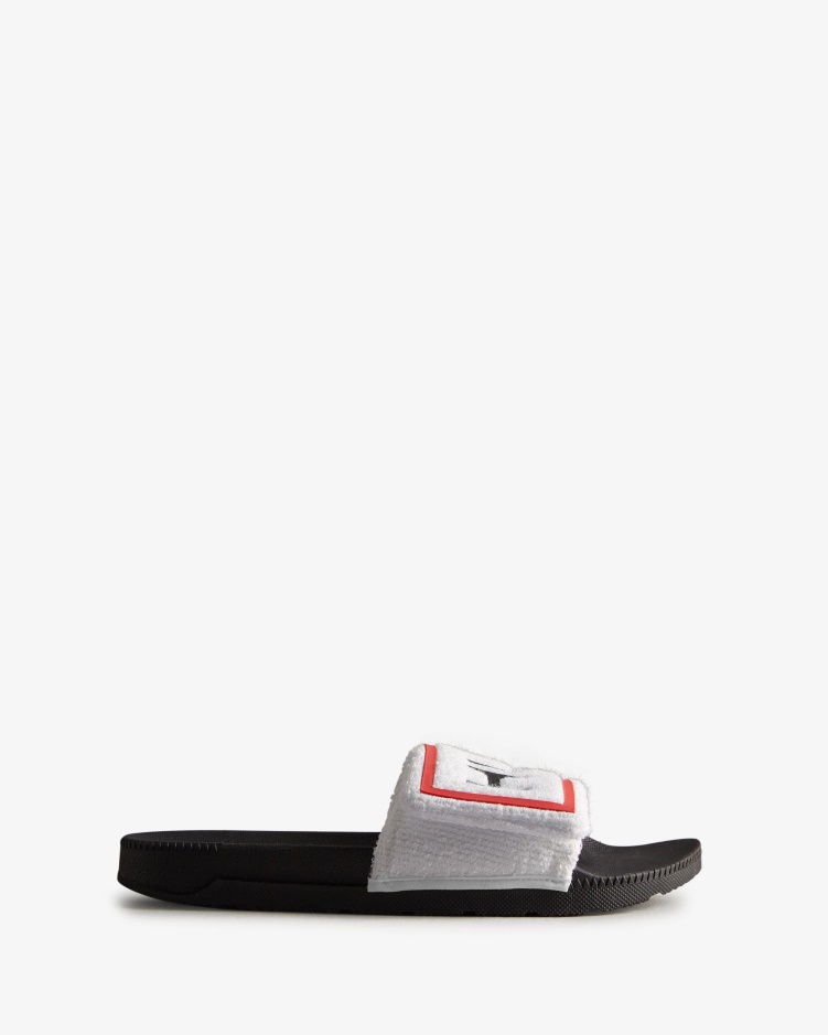 Hunter Badstof Badstof Logo Verstelbare Slippers Voor Dames Wit-zwart