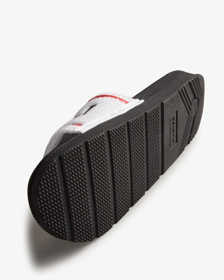 Hunter Badstof Badstof Logo Verstelbare Slippers Voor Dames Wit-zwart