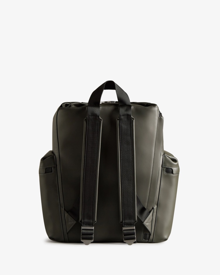 Hunter Top Clip Rugzak - Met Rubber Bekleed Leer Donker Olijfgroen