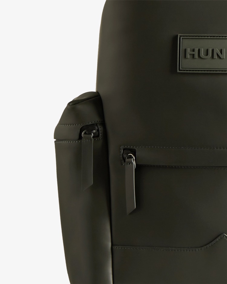 Hunter Top Clip Rugzak - Met Rubber Bekleed Leer Donker Olijfgroen