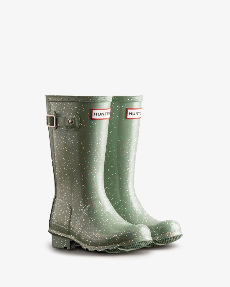 Hunter Big Kids (5-11 Jaar) Gigantische Glitter Regenlaarzen Sweet Gale Green