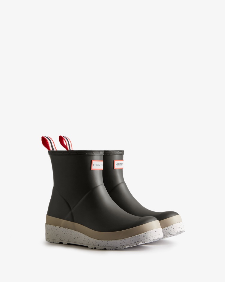 Hunter Dames Play Korte Gespikkelde Regenlaarzen Zwart-steall Grijs-spurrey
