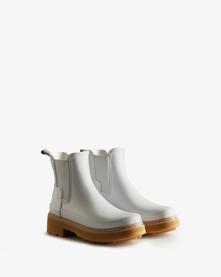 Hunter Chelsea Boots Met Verfijnde Stiksels Voor Dames, Spurrey Wit